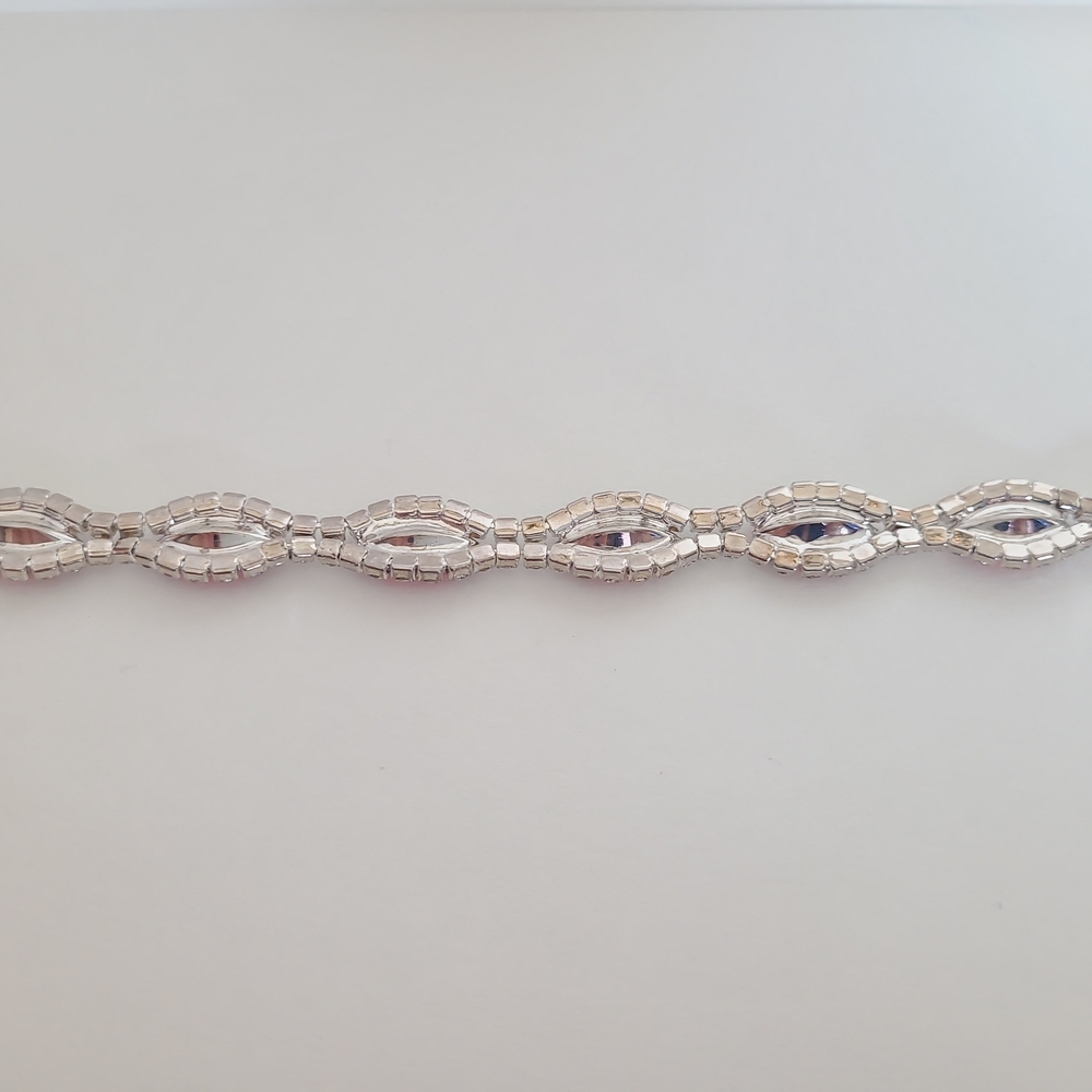 Red Marquise Rhinestone Tennis Bracelet Silver Tone Statement Vintage Style - Picture 5 of 9